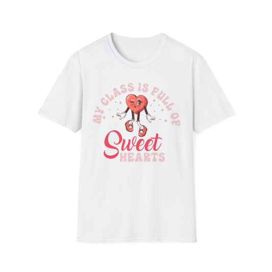 Adorable 'My Class is Full of Sweethearts' Teacher T-Shirt - Retro Valentine's Day Educator Gift - Cute Winking Heart Tee