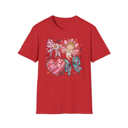 Adorable Valentine's Cupid & Love Heart T-Shirt - Sweet Roses & Bows Tee for Her | Perfect Romantic Gift