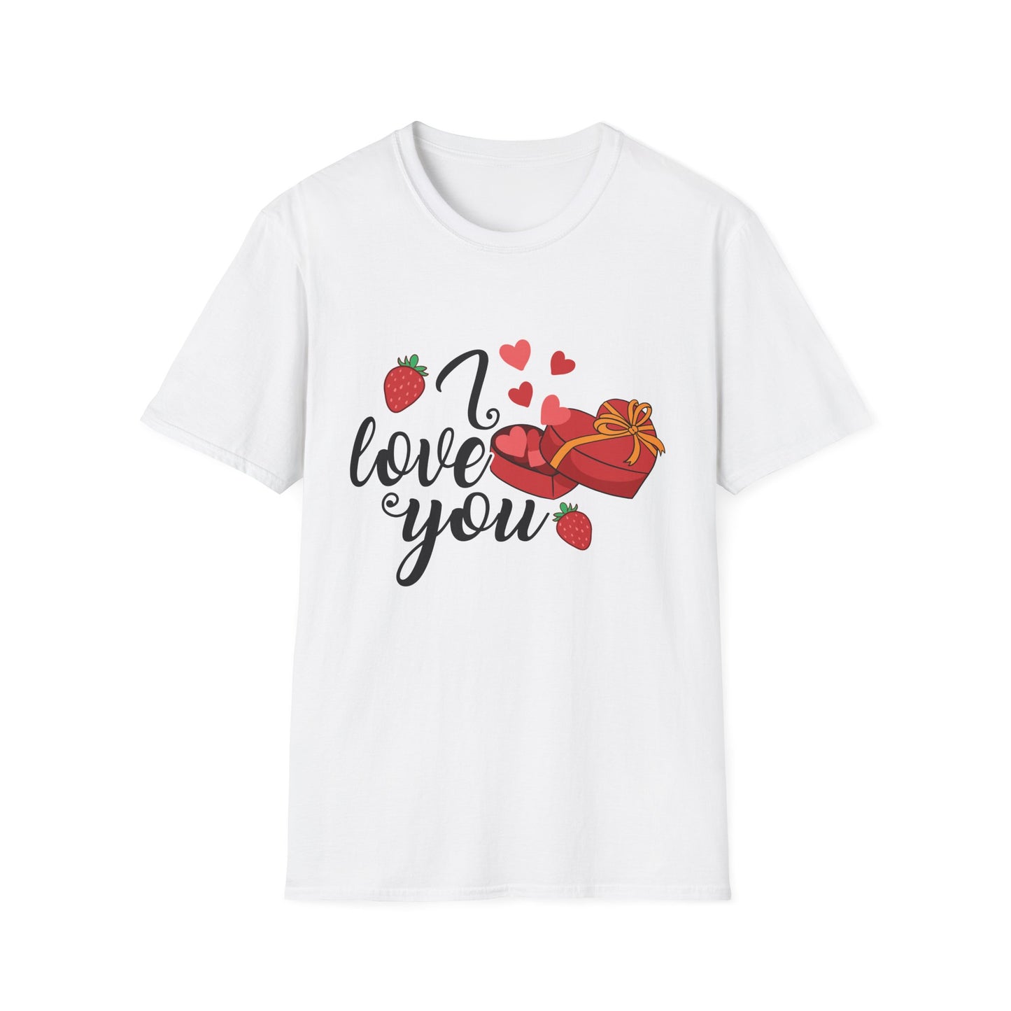 Sweet Valentine's Gift Box T-Shirt with Hearts & Strawberries | Adorable Romantic Tee for Her | Perfect Love Anniversary Apparel