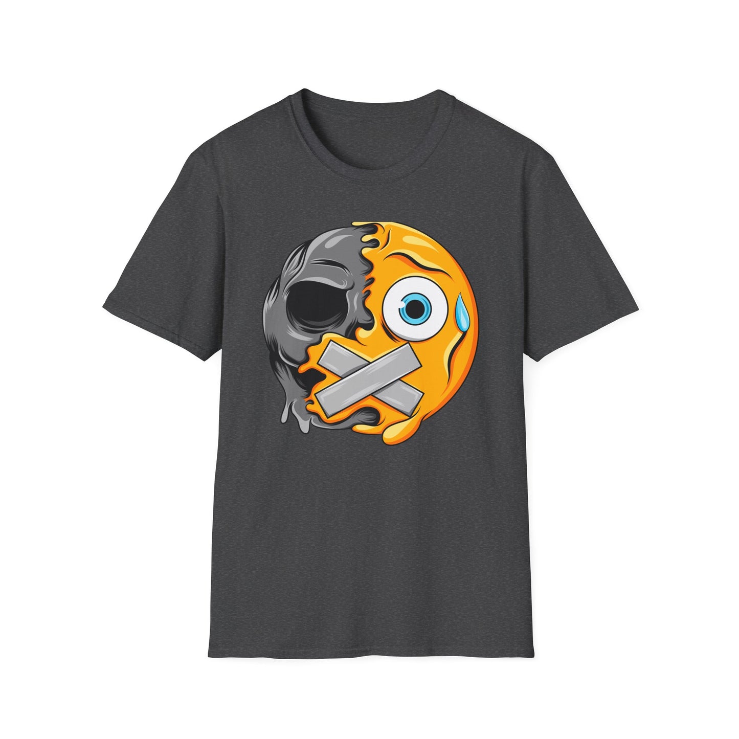Edgy Melting Skull Emoji T-Shirt | Unique Duct Tape Silent Scream Tee | Bold Expression Wear | Trendy Grunge Aesthetic