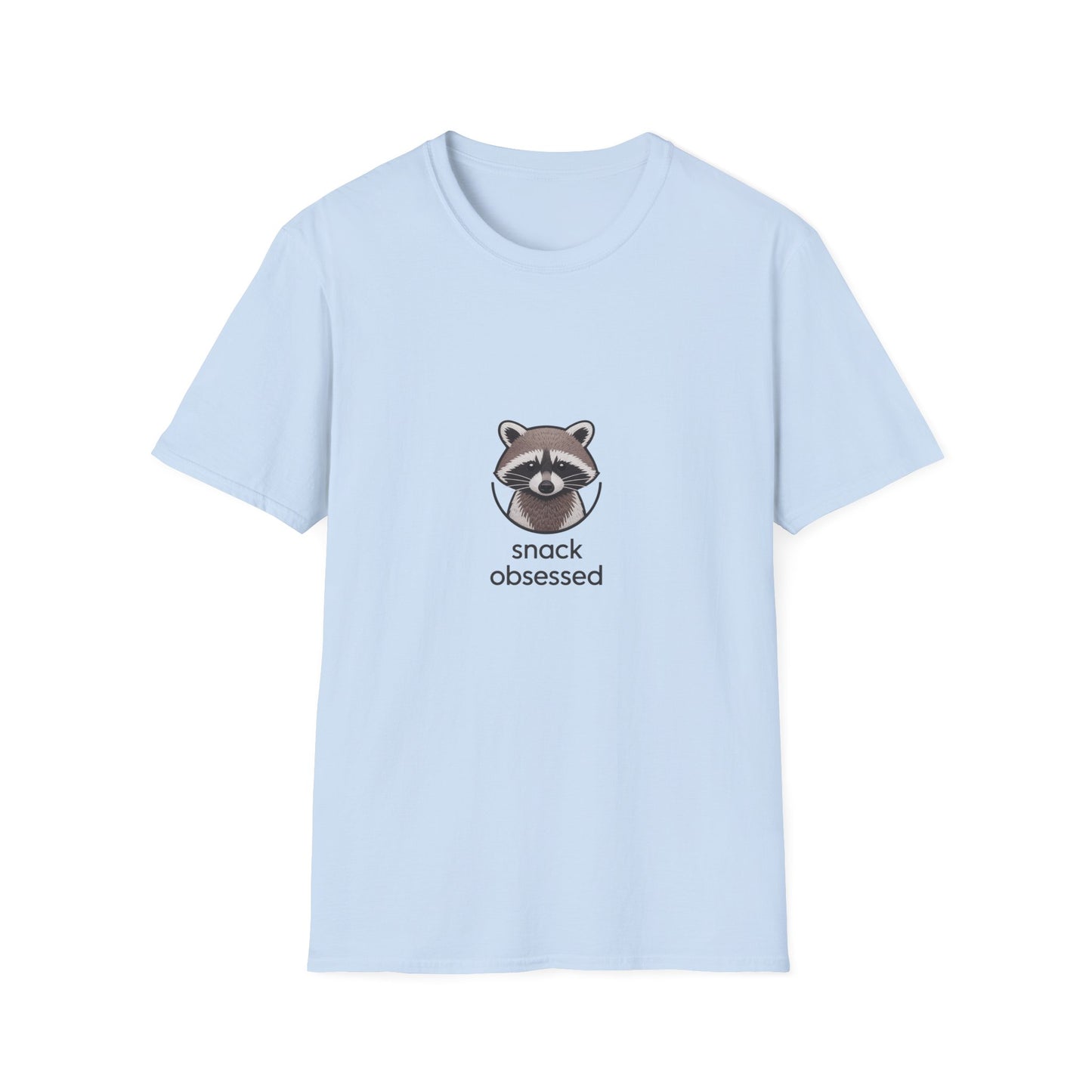 Snack Obsessed Raccoon T-Shirt - Adorable Embroidered Look Tee for Foodie Animal Lovers | Funny Wildlife Fan Gift