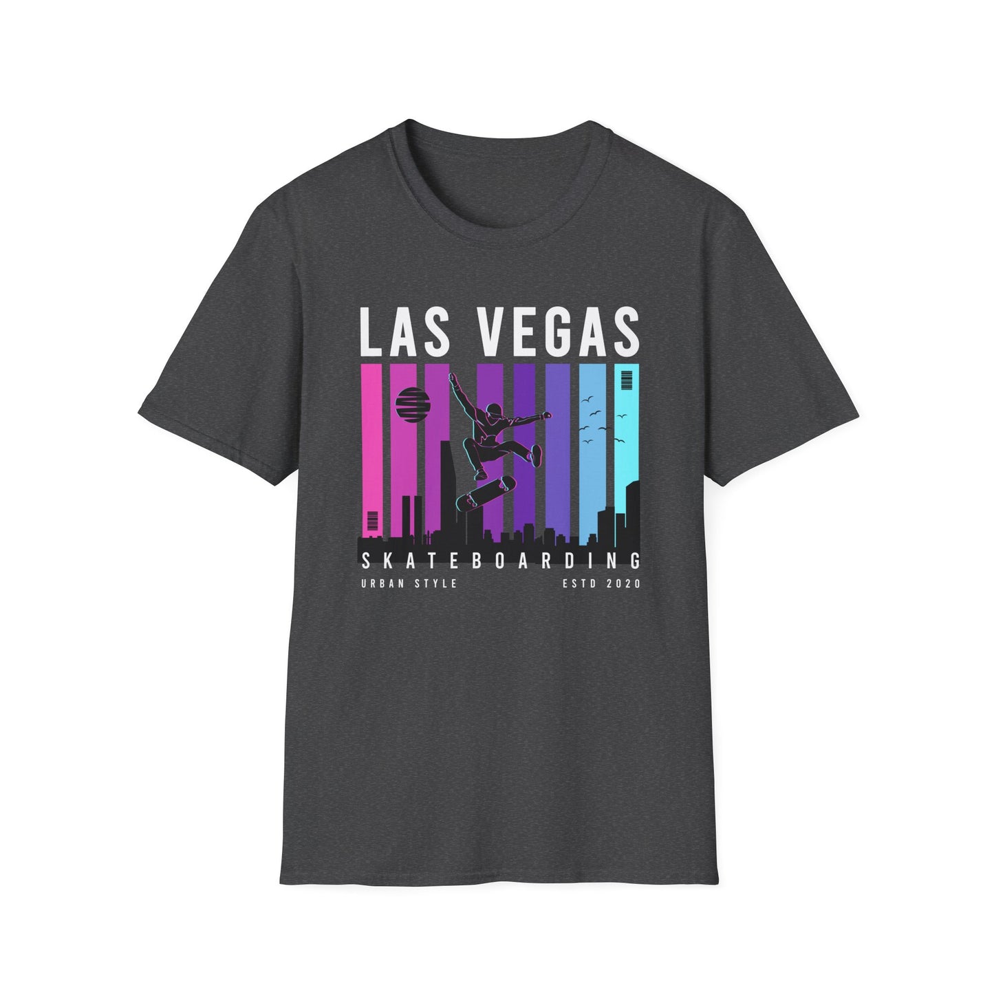 Epic Skateboarder City Sunset T-Shirt - Vibrant Urban Skate Streetwear Tee for Dynamic Style & Skater Enthusiasts
