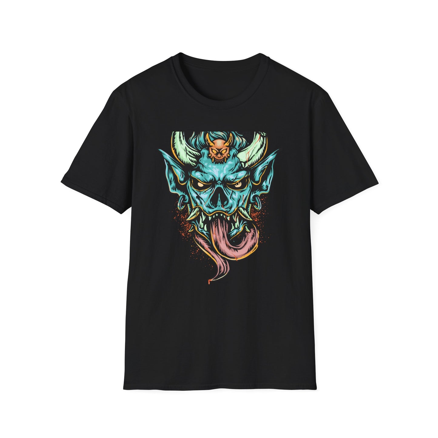 Fierce Oni Demon Mask T-Shirt | Vibrant Mythical Beast Graphic Tee | Unleash Your Bold & Edgy Style