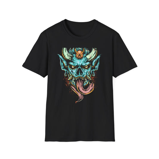 Fierce Oni Demon Mask T-Shirt | Vibrant Mythical Beast Graphic Tee | Unleash Your Bold & Edgy Style