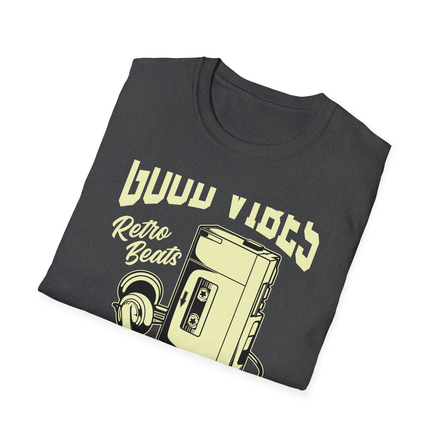 Awesome Retro 80s Music Good Vibes T-Shirt - Vintage Cassette Player & Headphones Tee | Nostalgic Portable Stereo Gift
