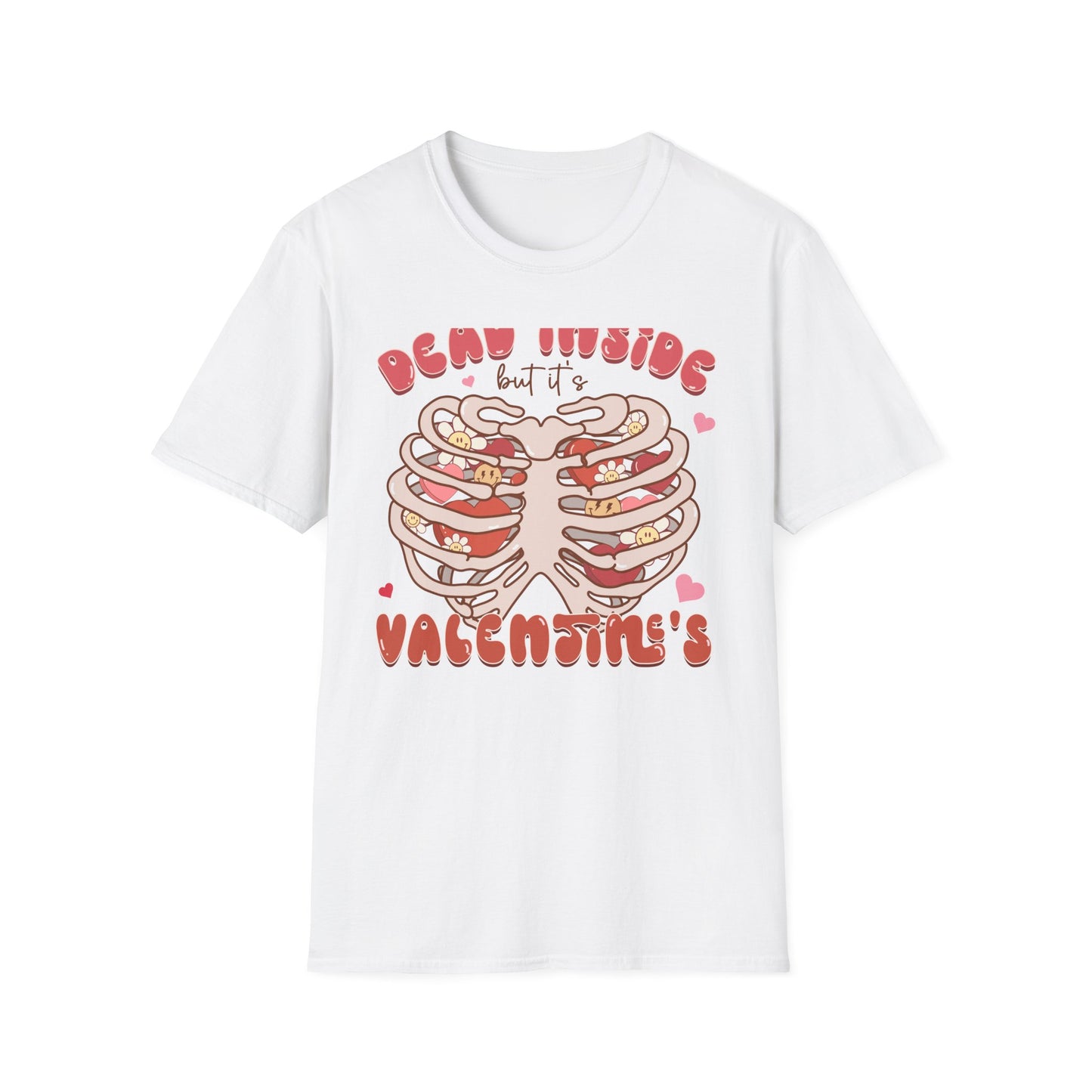 Trendy Dead Inside But Valentine's T-Shirt - Cute Goth Rib Cage Hearts & Daisies Tee | Unique Anti-VDay Humor Gift