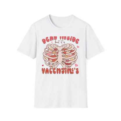 Trendy Dead Inside But Valentine's T-Shirt - Cute Goth Rib Cage Hearts & Daisies Tee | Unique Anti-VDay Humor Gift