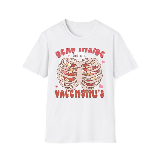 Trendy Dead Inside But Valentine's T-Shirt - Cute Goth Rib Cage Hearts & Daisies Tee | Unique Anti-VDay Humor Gift