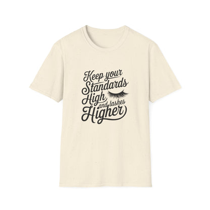 Stunning 'Standards High, Lashes Long' T-Shirt | Empowering Women's Beauty & Confidence Tee | Glam Gift