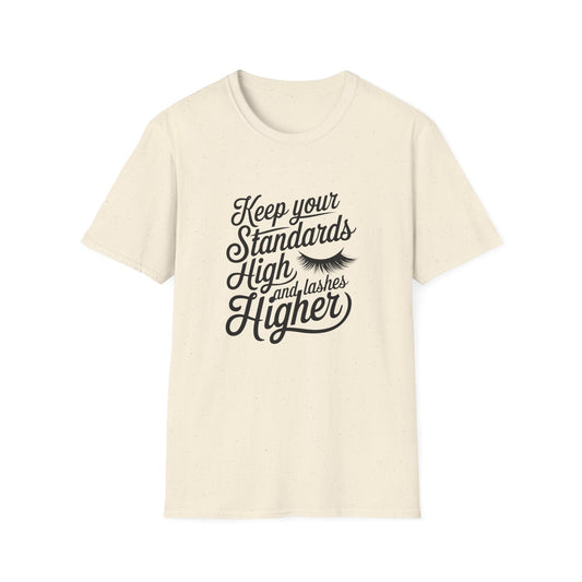 Stunning 'Standards High, Lashes Long' T-Shirt | Empowering Women's Beauty & Confidence Tee | Glam Gift
