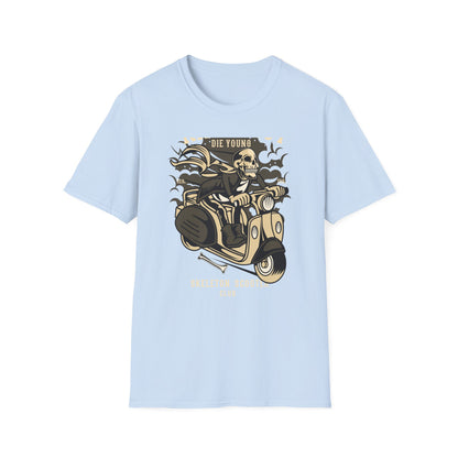Ride Fast Die Young Skeleton Scooter Club T-Shirt - Vintage Edgy Graphic Tee for Daring Souls | Epic Biker Style