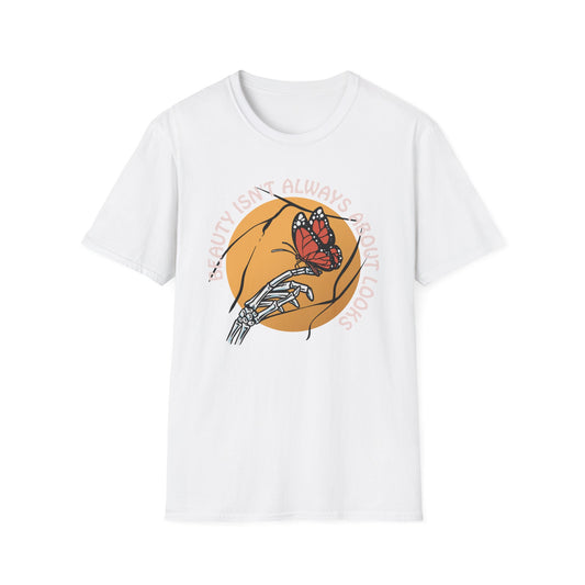 Captivating Skeleton Hand & Monarch Butterfly T-Shirt | Inner Beauty Quote Graphic Tee | Unique Aesthetic Statement