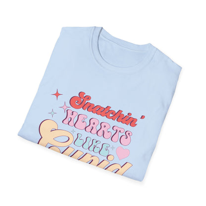 Snatchin' Hearts Like Cupid Groovy T-Shirt | Trendy Retro Valentine's Tee for Her | Playful Flirty Love & Romance Style