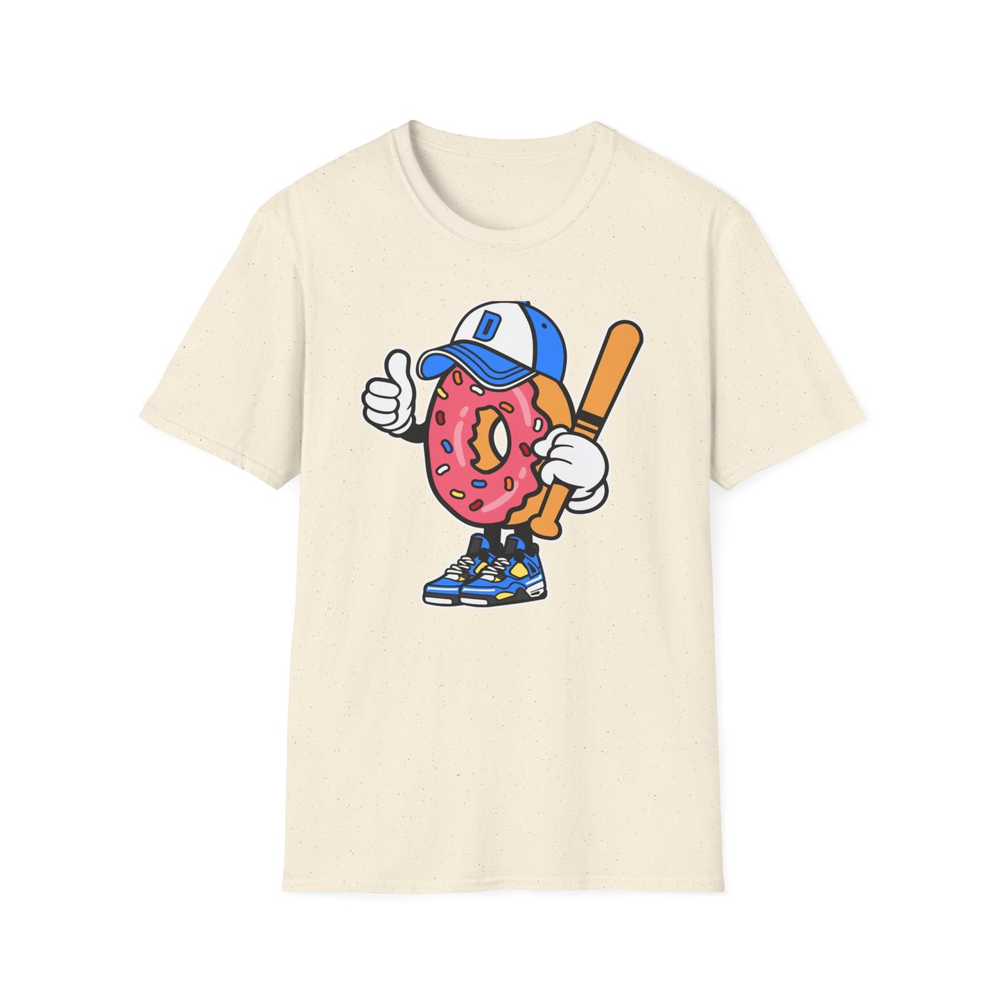 Epic Donut Baseball Player T-Shirt | Fun Sprinkle Drip Tee | Cool Cartoon Mascot Streetwear | Unique Foodie & Sports Fan Graphic Tee