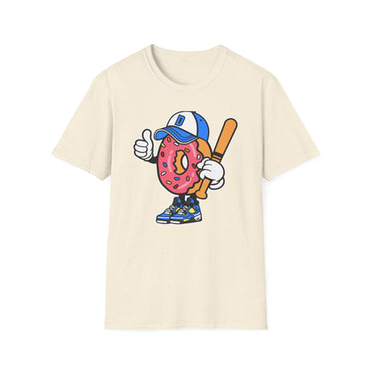 Epic Donut Baseball Player T-Shirt | Fun Sprinkle Drip Tee | Cool Cartoon Mascot Streetwear | Unique Foodie & Sports Fan Graphic Tee