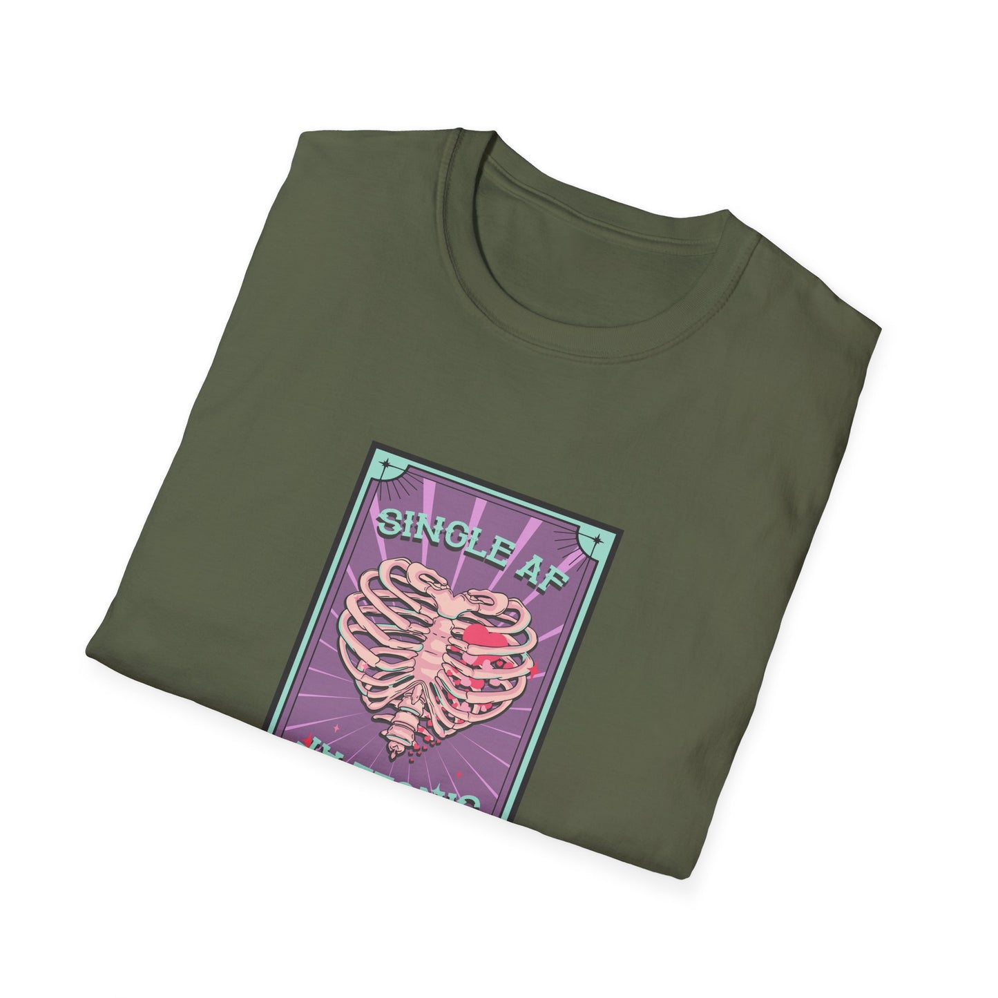 Bold SINGLE AF T-Shirt | Funny Anti-Valentine's Skeleton Heart Tee | Unique Self-Love Statement Graphic Shirt