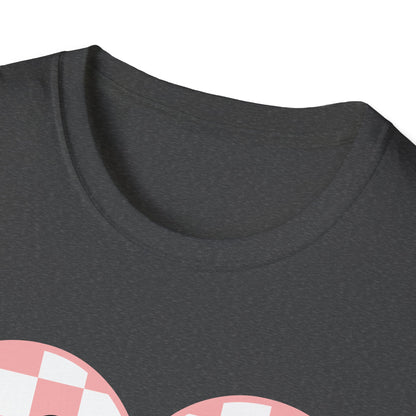Trendy 'Be Mine' Valentine's T-Shirt | Cute Pink Checkerboard Heart Tee | Retro Y2K Love Gift for Her