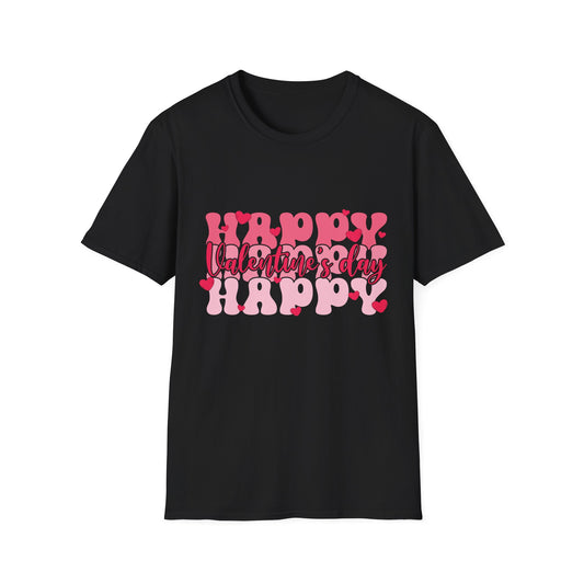 Groovy Happy Valentine's Day T-Shirt | Retro Pink Hearts Love Tee | Cute Festive Cupid Shirt for Women & Men