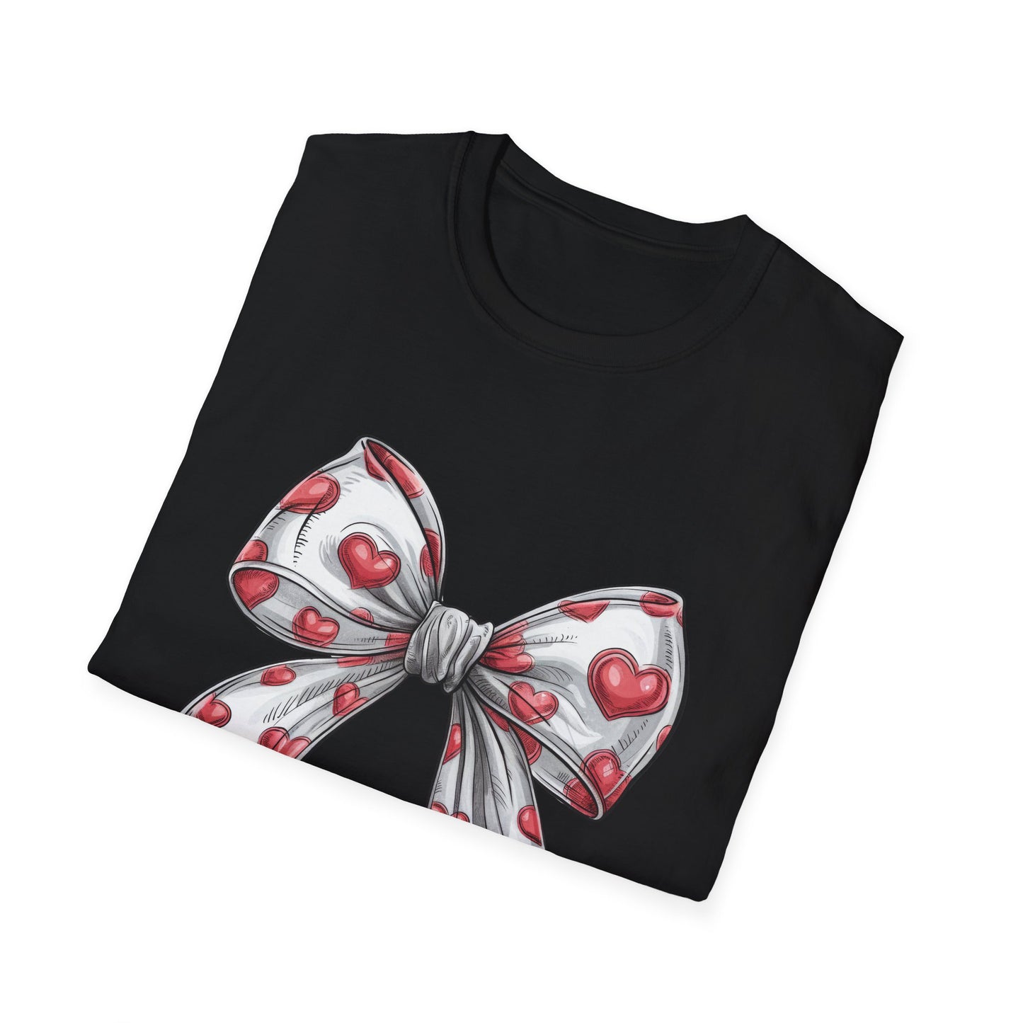 Charming Red Heart Bow T-Shirt - Sweet Valentine's Day & Love Graphic Tee for Women & Girls