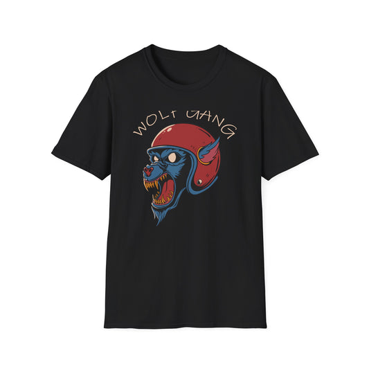 Fierce Wolf Gang T-Shirt | Aggressive Werewolf Biker Head in Retro Helmet Tee | Unleash Your Wild Spirit