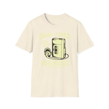 Awesome Retro 80s Music Good Vibes T-Shirt - Vintage Cassette Player & Headphones Tee | Nostalgic Portable Stereo Gift
