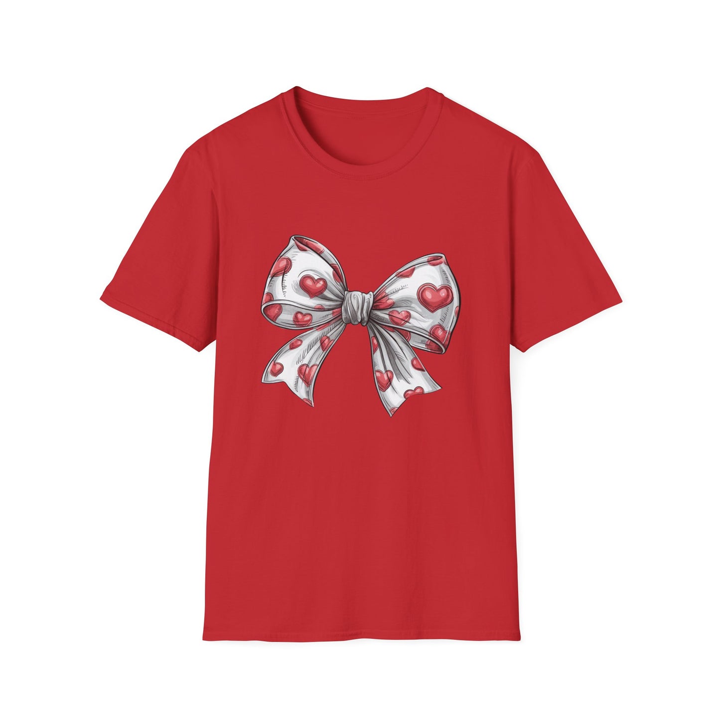 Charming Red Heart Bow T-Shirt - Sweet Valentine's Day & Love Graphic Tee for Women & Girls