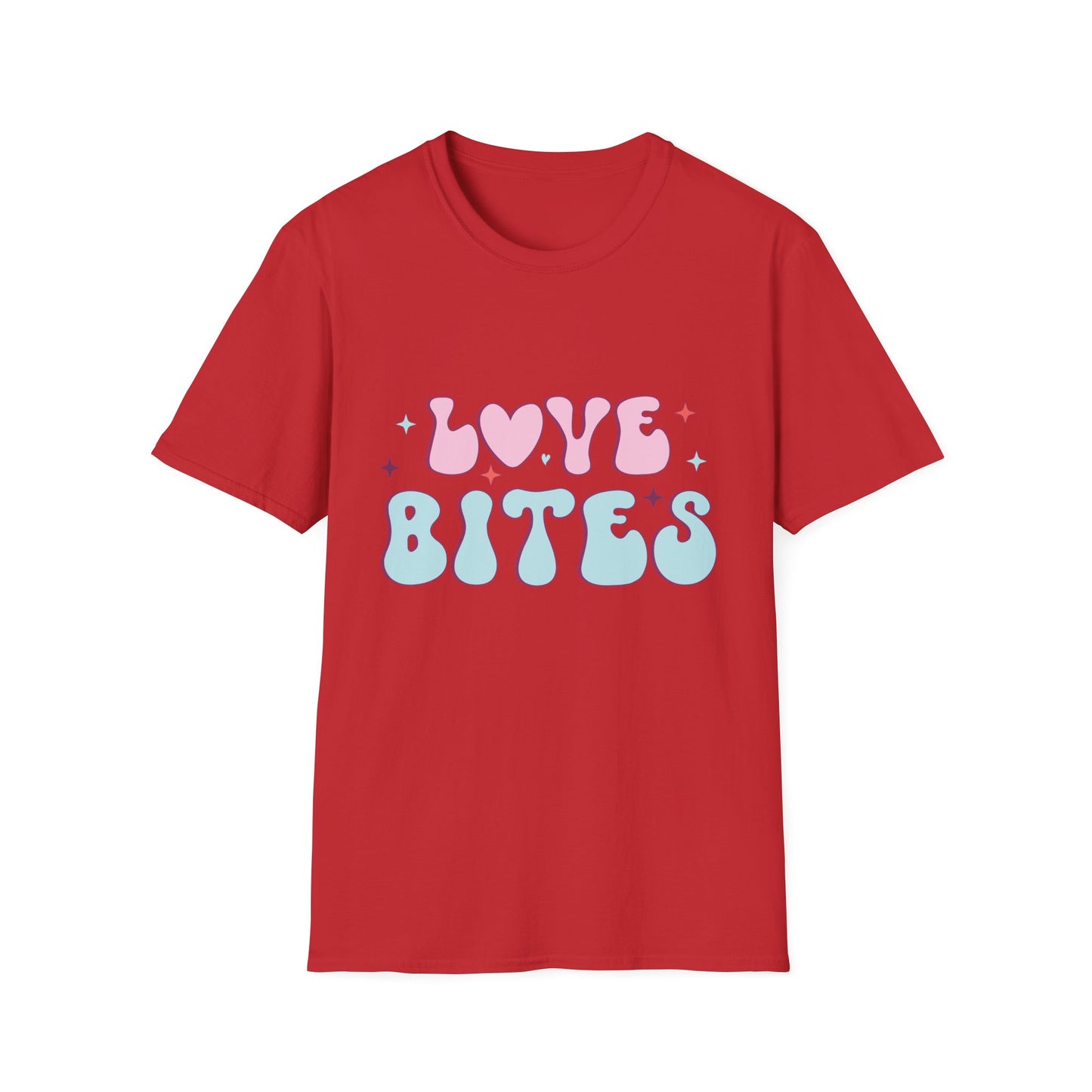 Trendy Love Bites T-Shirt | Groovy Retro Y2K Pink Blue Hearts & Stars Valentine's Day Tee | Adorable Aesthetic Top