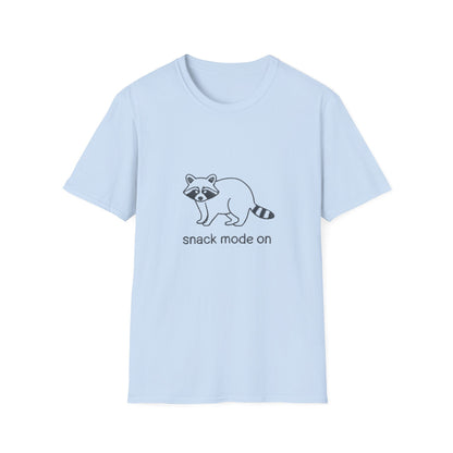 Hilarious Raccoon 'Snack Mode On' T-Shirt | Comfy Foodie Animal Tee | Unique Embroidered Look Gift for Snack Lovers