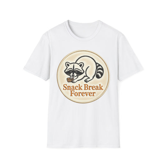 Adorable Raccoon Snack Break Forever T-Shirt - Cute Embroidered Style Animal Lover Foodie Tee Gift