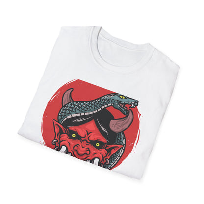 Fierce Hannya Mask & Snake T-Shirt - Striking Japanese Folklore Tattoo Art Tee | Bold Cultural Statement
