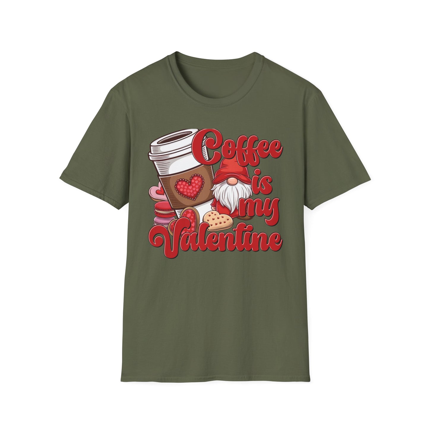 Coffee Is My Valentine Gnome T-Shirt | Charming Heart Coffee Lover Tee | Funny Anti-Valentine's Day Gift for Singles & Sweet Tooths