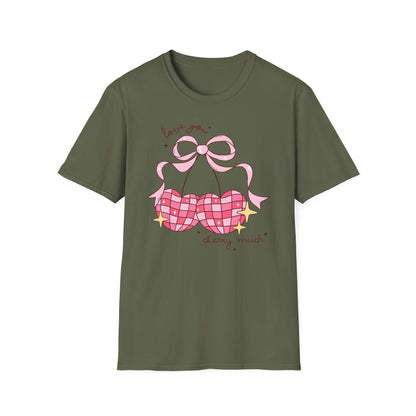 Irresistible 'Love You Cherry Much' T-Shirt | Cute Pink Heart Cherry Tee | Sweet Retro Vibe Valentine's Gift