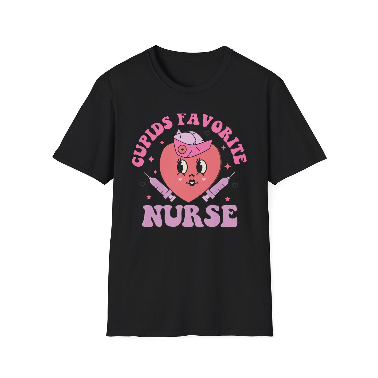 Groovy Cupid's Favorite Nurse T-Shirt | Retro Heart & Syringe Design | Valentine's Day Gift for RNs!