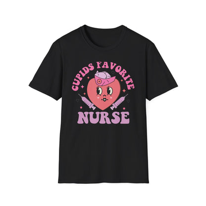Groovy Cupid's Favorite Nurse T-Shirt | Retro Heart & Syringe Design | Valentine's Day Gift for RNs!