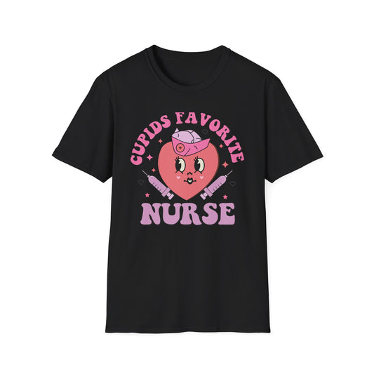 Groovy Cupid's Favorite Nurse T-Shirt | Retro Heart & Syringe Design | Valentine's Day Gift for RNs!