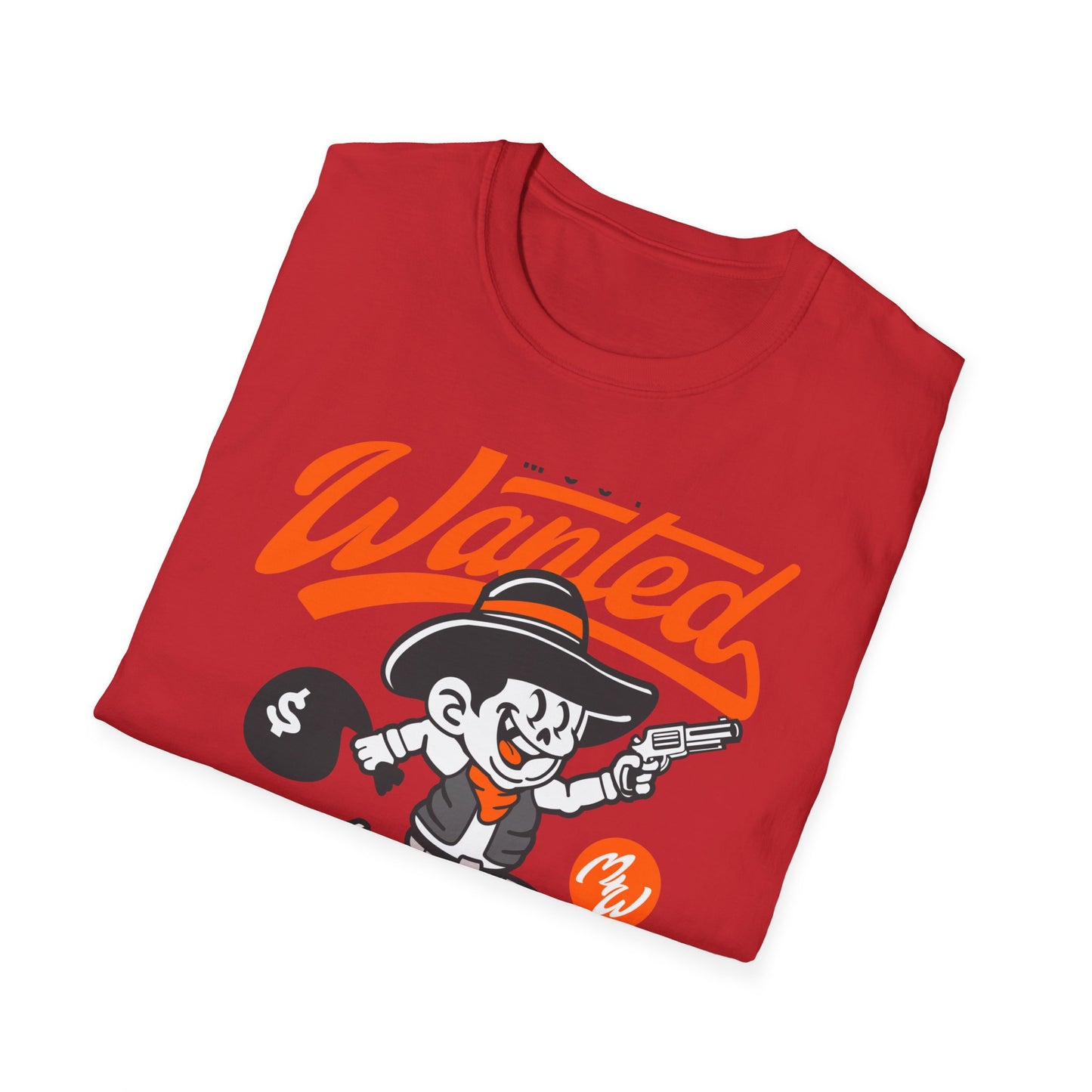 Most Wanted Urban Outlaw T-Shirt | Edgy Rebel Streetwear Tee with Cowboy, Gun & Money Bag Design. Unstoppable Style!