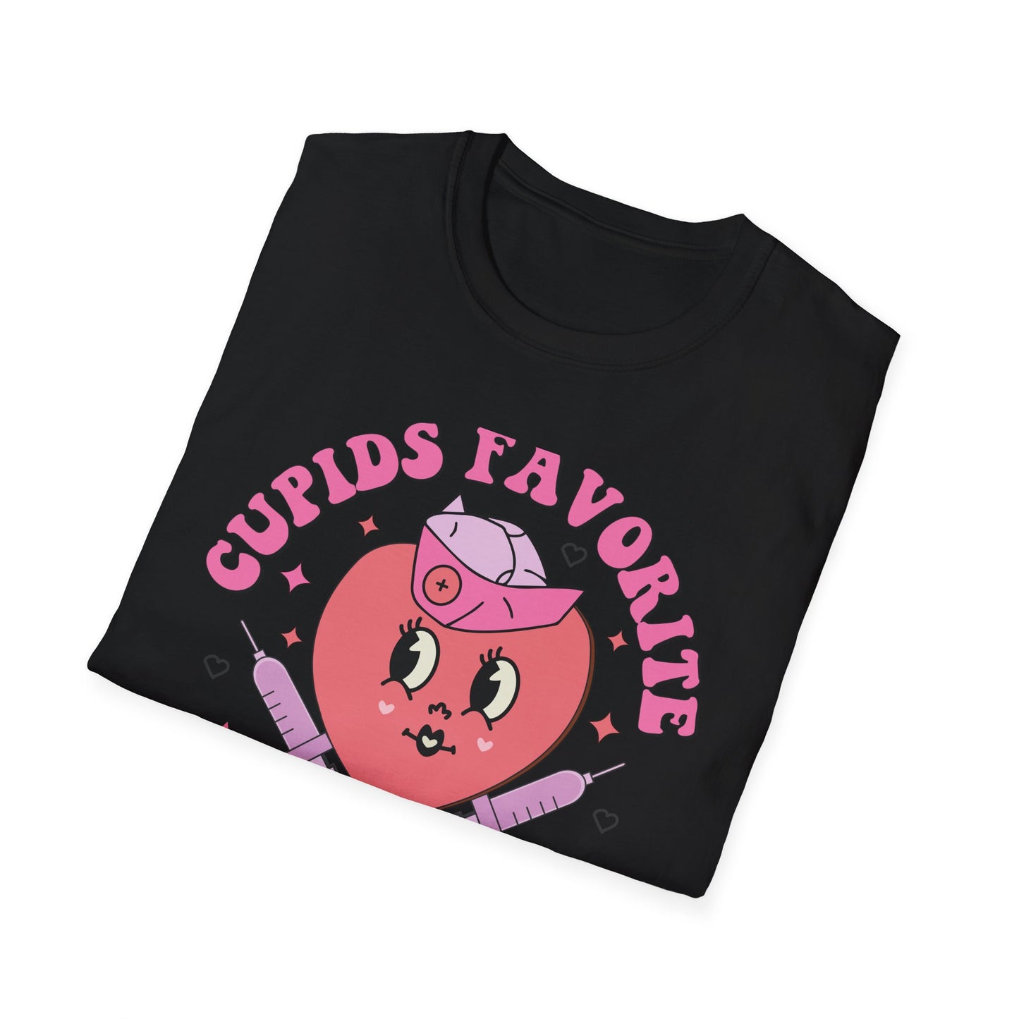 Groovy Cupid's Favorite Nurse T-Shirt | Retro Heart & Syringe Design | Valentine's Day Gift for RNs!