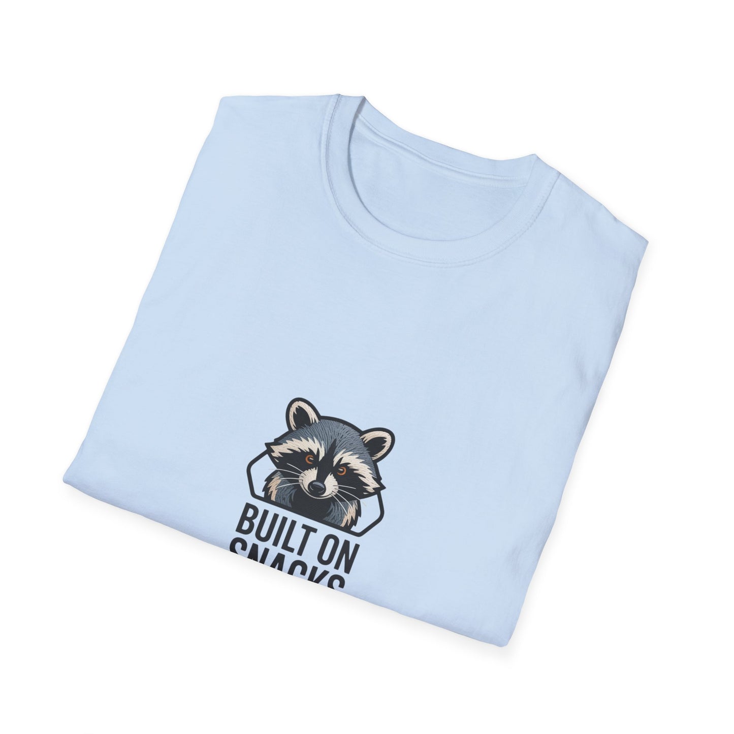 Hilarious Raccoon 'Built On Snacks' T-Shirt | Funny Animal Foodie Tee | Awesome Snack Lover Gift