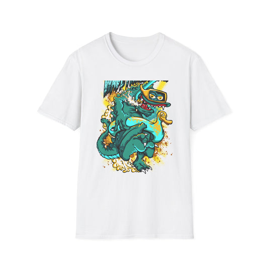 Epic 'WAVE I'M COMING' Monster T-Shirt - Hilarious Swimming Dragon & Duck Float Graphic Tee for Summer Fun & Beach Adventures