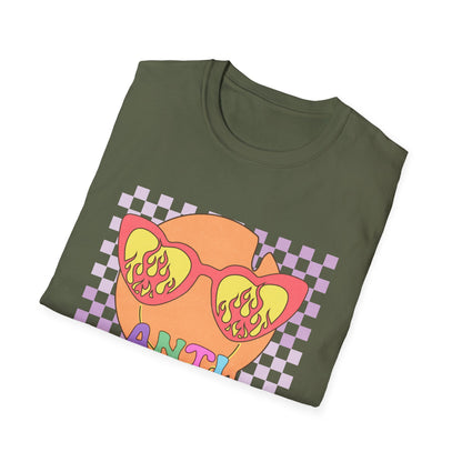Anti Love Club T-Shirt | Edgy Retro Smiley Face & Flaming Heart Sunglasses | Trendy Grunge Y2K Aesthetic Tee