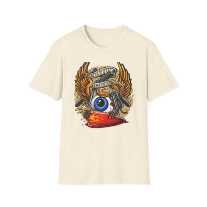 Epic Custom Culture T-Shirt | Bold Flaming Eye & Biker Wings Design | Unleash Your Rebel Spirit - Hot Rod Tee