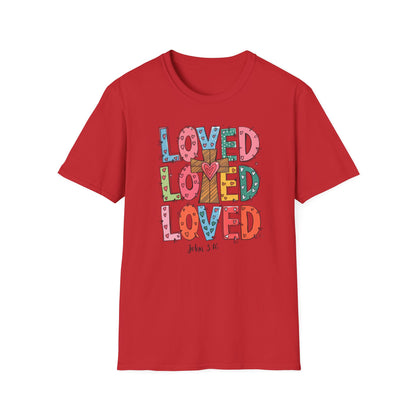 Vibrant Loved John 3:16 T-Shirt | Christian Faith Cross Hearts Tee | Uplifting Scripture Apparel for Women & Believers