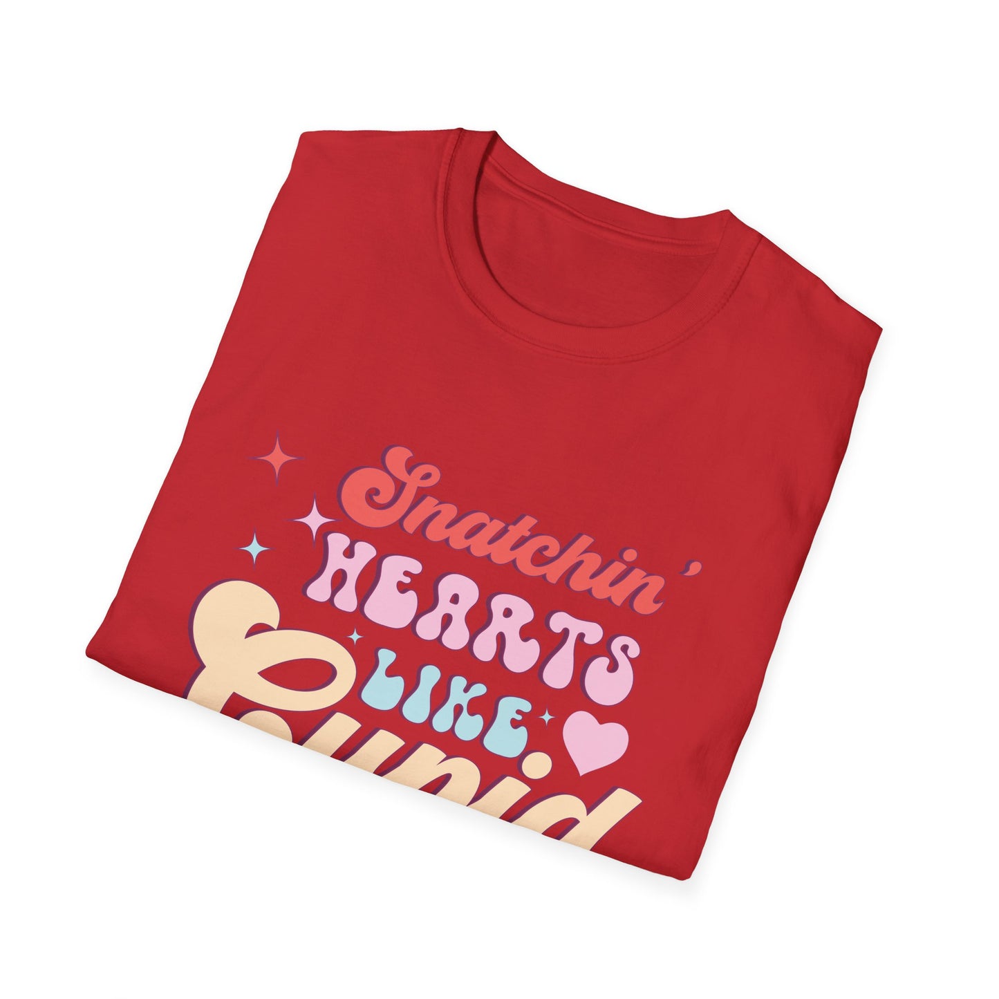 Snatchin' Hearts Like Cupid Groovy T-Shirt | Trendy Retro Valentine's Tee for Her | Playful Flirty Love & Romance Style
