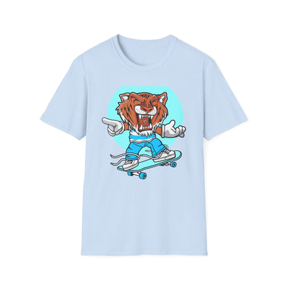 Rad Roaring Tiger Skateboard T-Shirt | Fierce Skater Mascot Graphic Tee for Extreme Style
