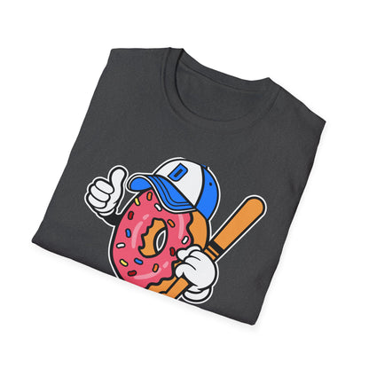 Epic Donut Baseball Player T-Shirt | Fun Sprinkle Drip Tee | Cool Cartoon Mascot Streetwear | Unique Foodie & Sports Fan Graphic Tee