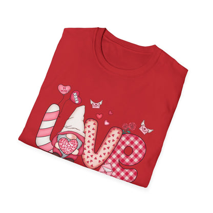 Charming Valentine's LOVE Gnome T-Shirt - Adorable Heart & Rose Tee for Her, Perfect Romantic Gift Idea