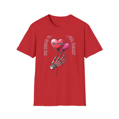 Edgy 'Steal Your Heart' T-Shirt | Skeleton Hand & Heart Balloons | Unique Valentine's Day Love Tee for Couples