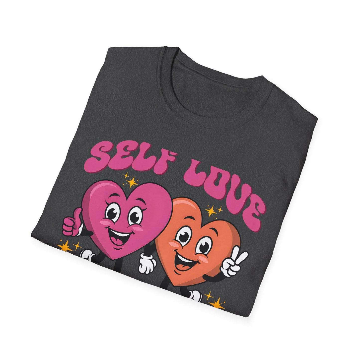 Self Love Is The Best Love T-Shirt | Groovy Cartoon Hearts Tee | Empowering Positive Vibes & Retro Style Gift for Her