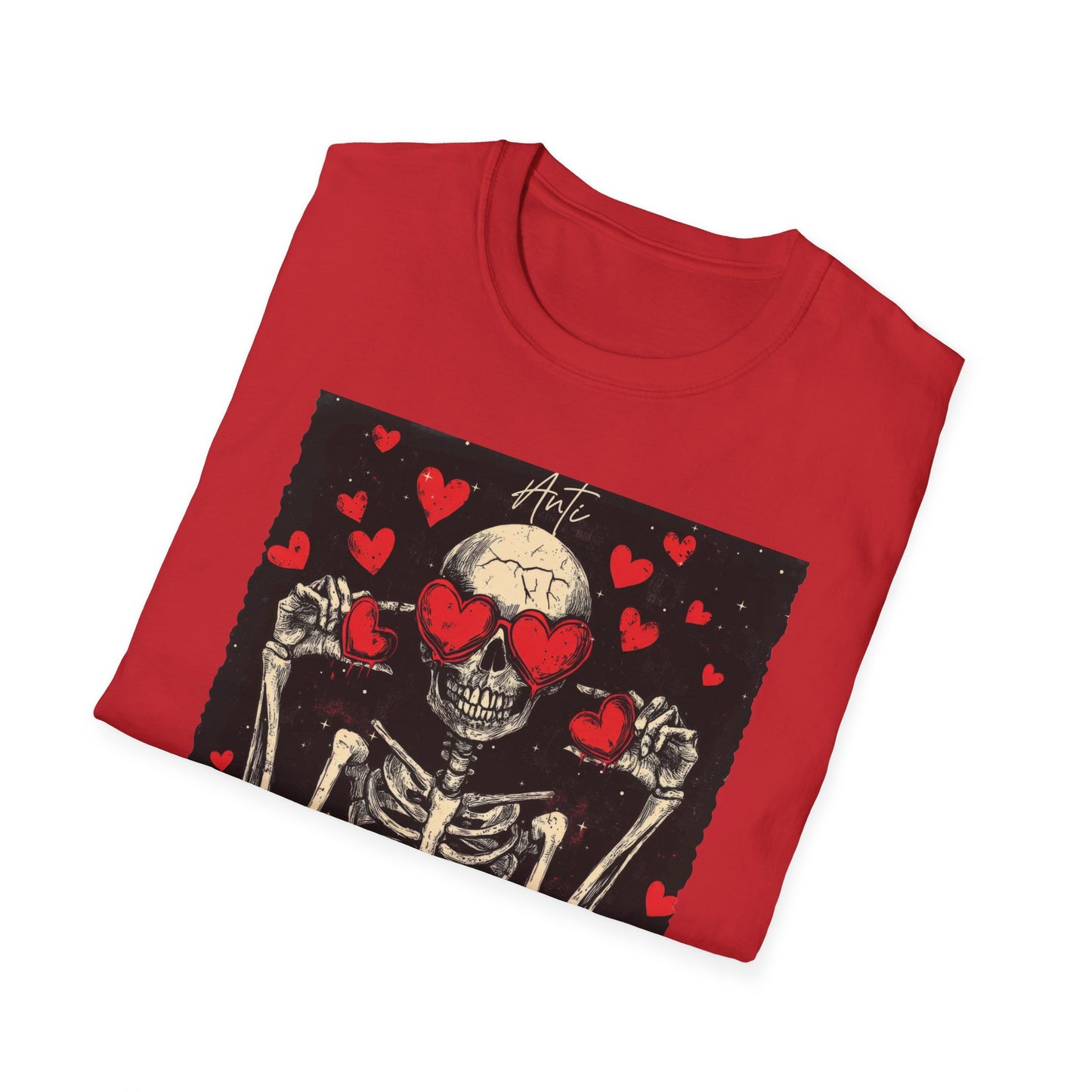 Anti Valentine Club Skeleton T-Shirt - Edgy Skull with Heart Sunglasses & Dripping Hearts | Grunge Anti-Love Tee