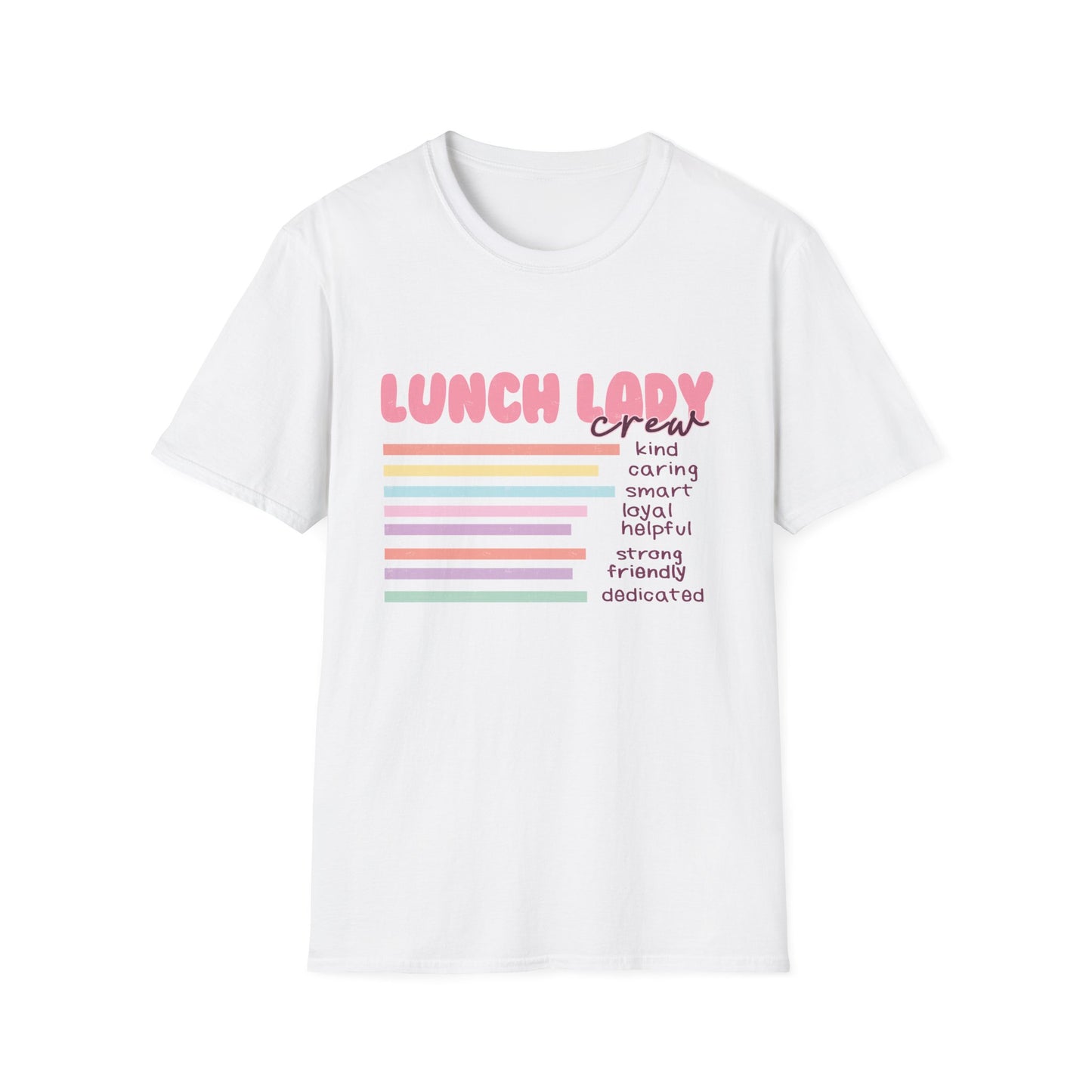 Kind Caring Lunch Lady Crew T-Shirt | Essential School Staff Appreciation Gift | Proud Cafeteria Worker Tee